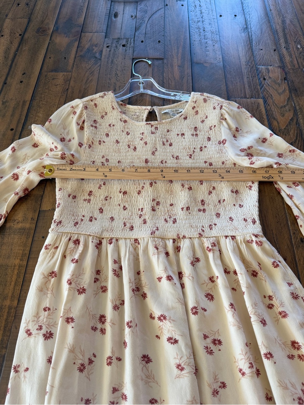 American Eagle Outfitters Cream Floral Long-Sleeve Smocked Mini Dress - Picture 7 of 10